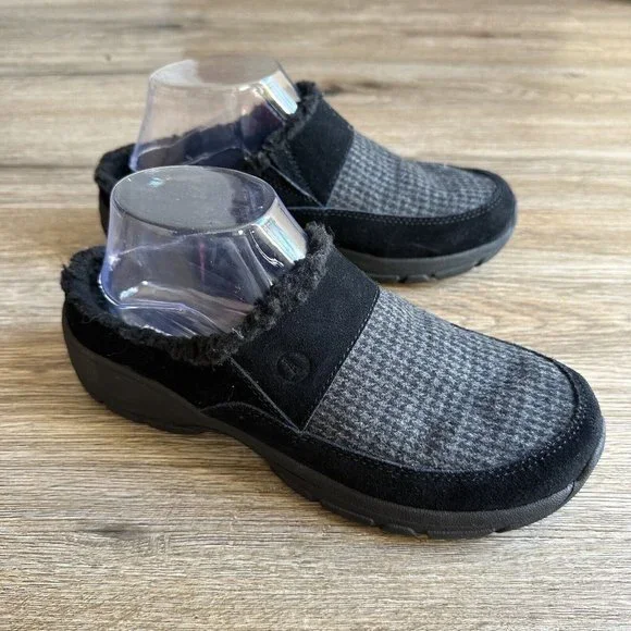 Lands' End Shoes Lands End Faux Fur Lined Suede Slip On Mules